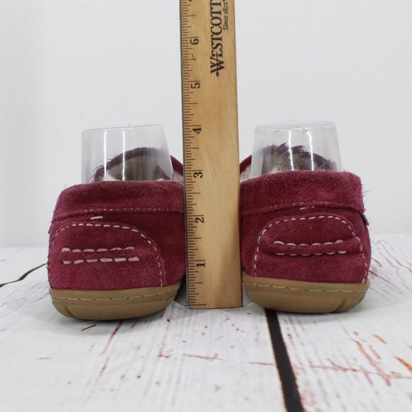 LL Bean Maroon Suede Shearling Lined Wicked Good Venetian Slippers 7 M - Picture 7 of 9